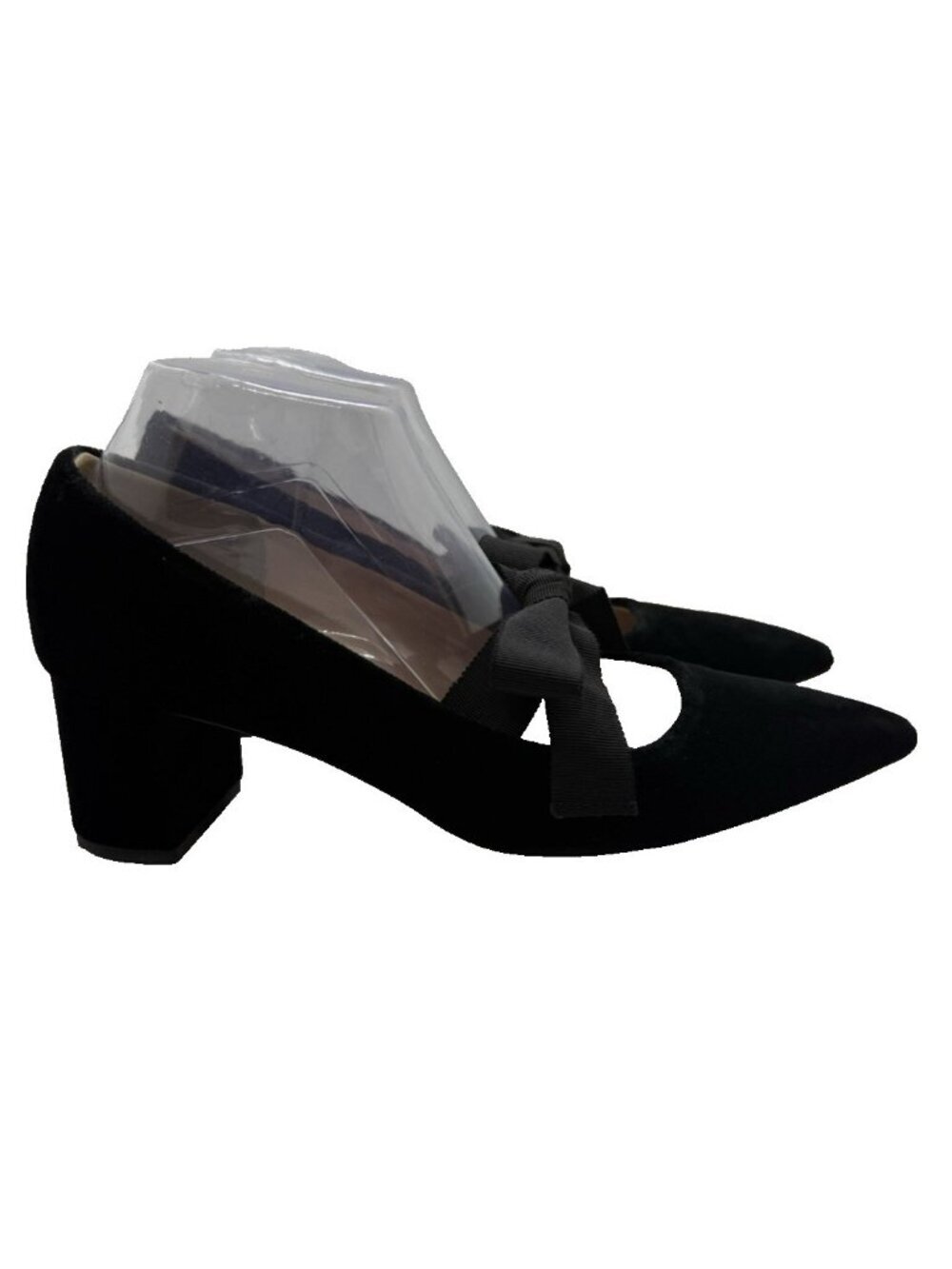 J.Crew Avery Velvet Pumps Block Heel Bow Black Women's Sz 9.5 Holiday Regency